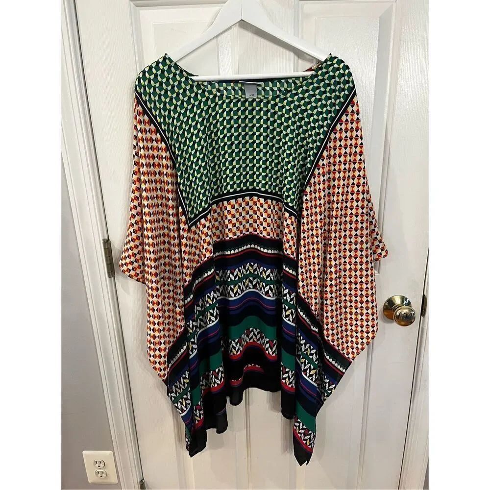 Catherine’s Multi Geometric Print Caftan Blouse sz 2X/3X EUC